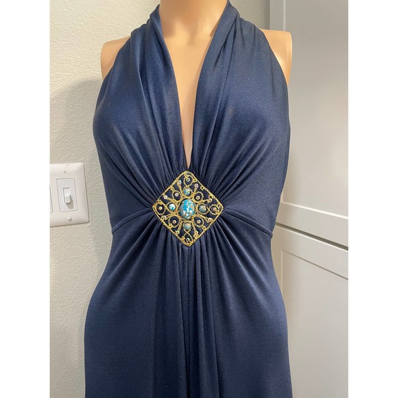 1970s Disco Dress Vintage Maxi Dress W/ Gem Details - Picture 2 of 11